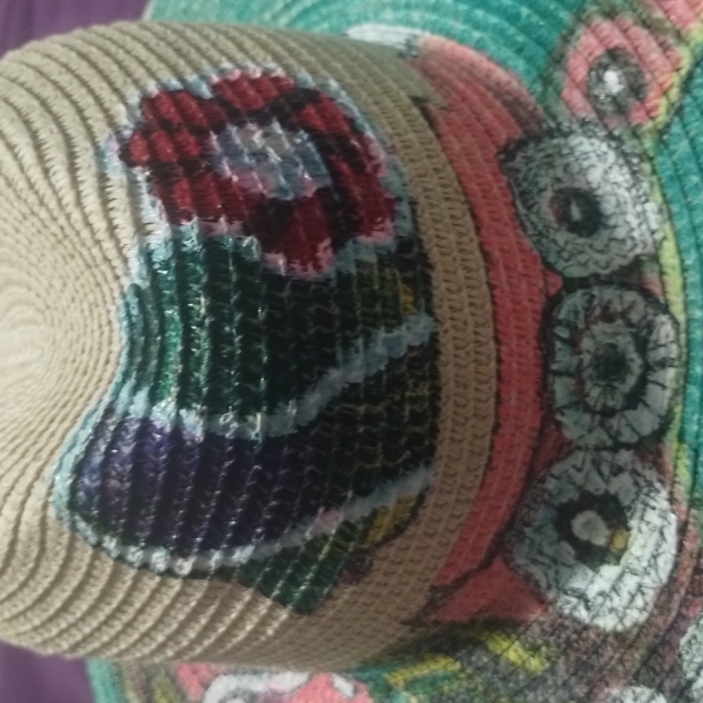 Tan and Red Woven Hat with Circular Pattern